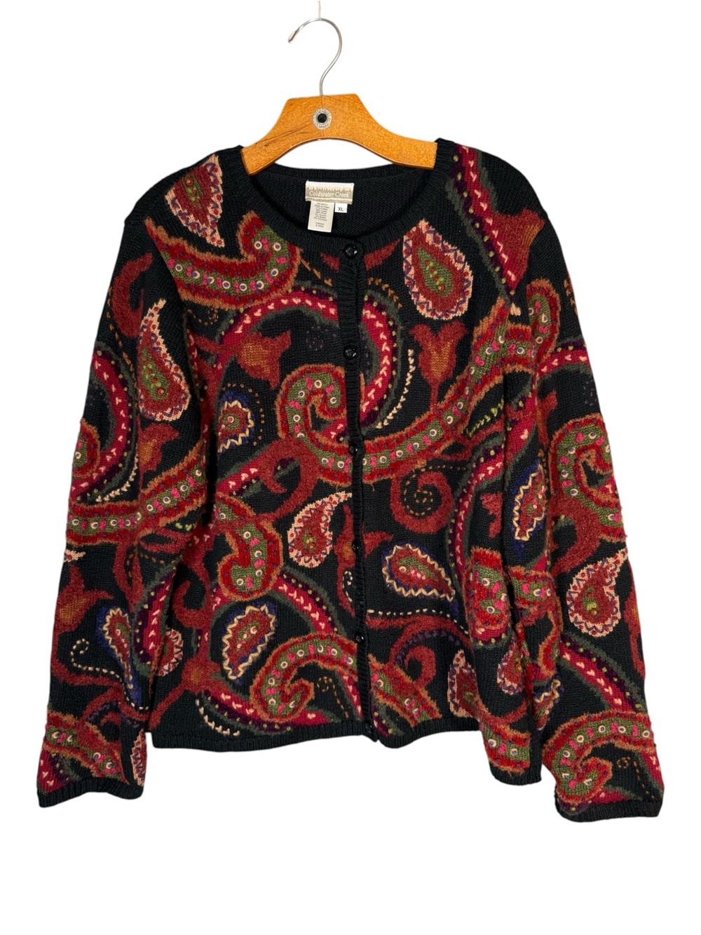 Coldwater Creek Cotton Linen Wool Paisley Textured Embroidered Cardigan Grandma
